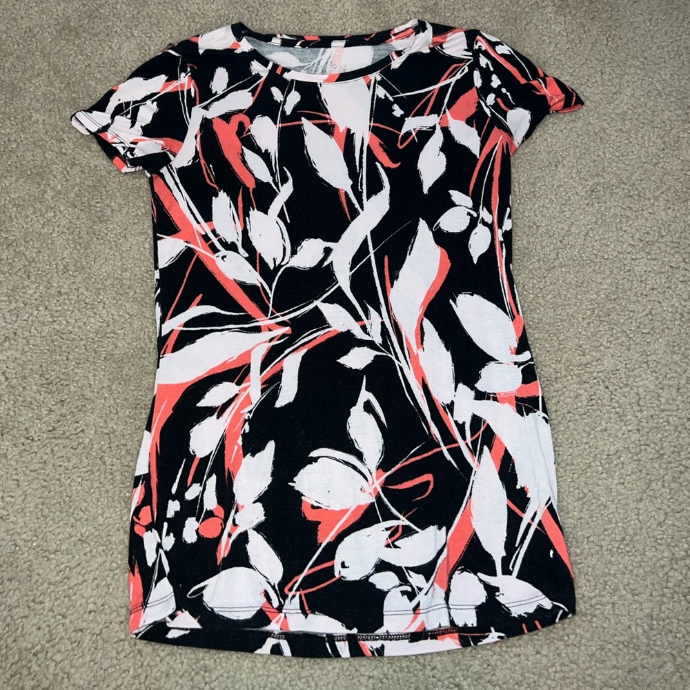 Apt. 9 Essentials Black, Cream & Orange Floral shirt size XS - Picture 3 of 9